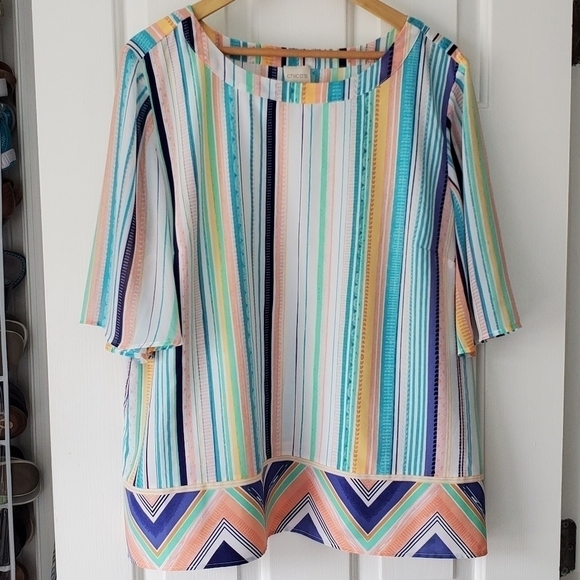 Chico's Chevron Striped Popover Top size 3 (16) - Picture 3 of 7